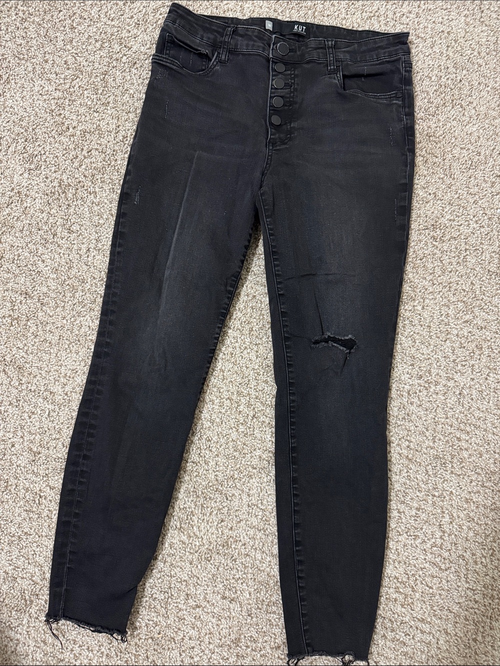 Kut Black Distressed Button-Fly Skinny Jeans